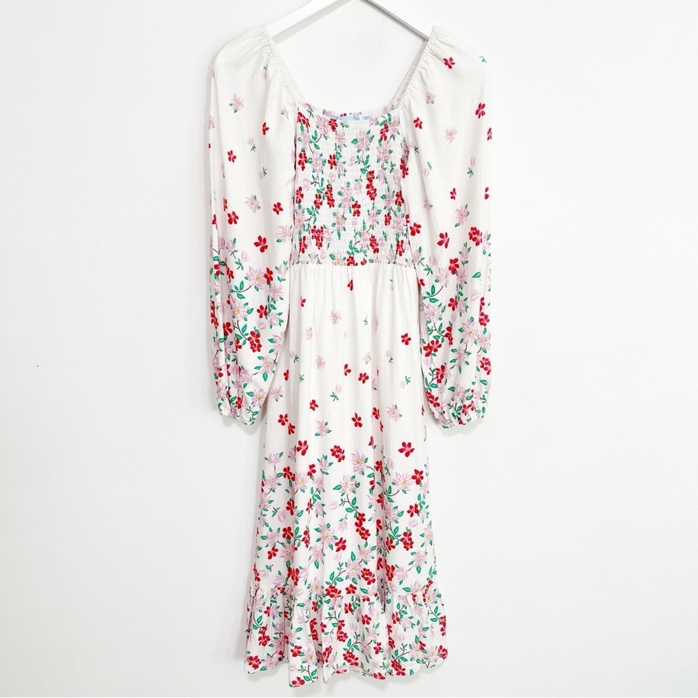 BOGO! Draper James Smocked Floral Linen Blend Midi Dress Size Small - Picture 3 of 11